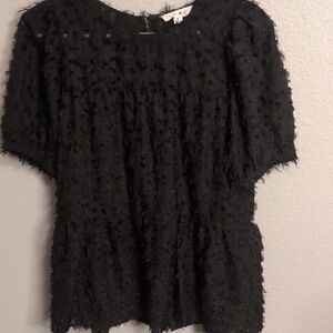 THML Black Tiered Eyelash Puff Sleeve Women's Top